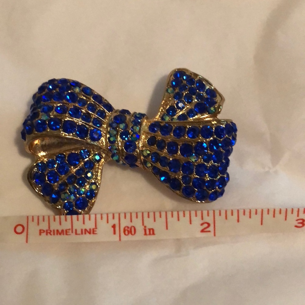 Blue Rhinestone Bow Brooch - Picture 5 of 6